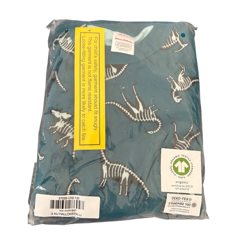 NWT Hanna Andersson Skeleton Dinosaur Organic Pajama Set Size 130 - Picture 2 of 5